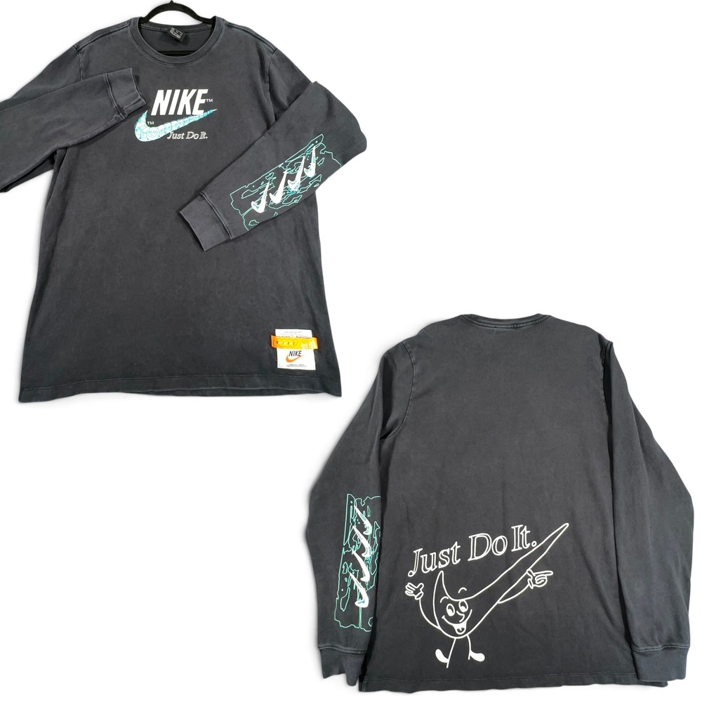 Nike Just Do It Long Sleeve T-Shirt Men XL Faded Black Distorted Cartoon Graphic